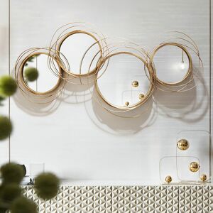 Homary Modern Luxury Large Gold Round Wall Mirror Creative 3D Overlapping 4 Rings Metal Decor