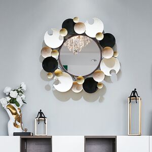 Homary 28.1" Modern 3D Round Plates Overlapping Metal Wall Mirror for Entryway