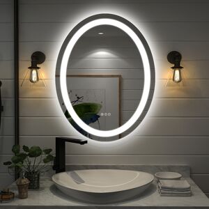 Homary 28" x 35" Frameless Oval LED Bathroom Vanity Mirror Anti-Fog Wall Mirror Front Light