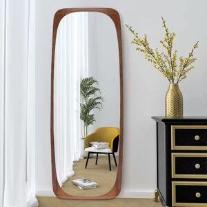 Homary Mid-Century Rectangle Full Length Floor Mirror Wood Frame 69"x 20" Leaning Mirror Walnut