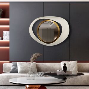 Homary Modern 26" x 35" White & Gold Abstract Geometry Wall Mirror for Living Room & Bedroom