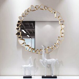 Homary 23.6" Modern Large Gold Round Pebble Wall Mirror Decor with Geometric Frame Living Room