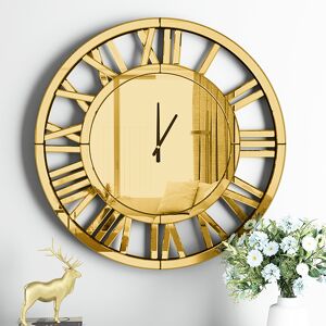 Homary 23" Large Round Roman Numeral Silent Wall Clock Modern Acrylic Mirror Decor Art in Gold