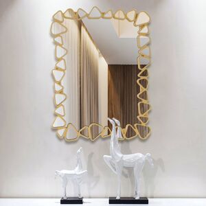 Homary 31.5" x 23.6" Modern Large Gold Rectangle Irregular Pebble Wall Mirror Decor Living Room