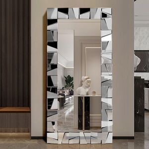 Homary 31.5" x 63" Oversized Rectangle Full Length Floor Mirror 3D Silver Glass Frame