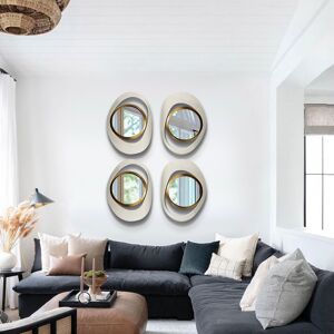 Homary Modern 4-Piece 23.6" Large White & Gold Abstract Geometry Wall Mirror Decor Living Room