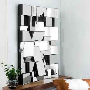Homary 39.4" Modern Silver Rectangle Glam Irregular Earthquake Wall Mirror Decor Art with Geometric Frame in the Living Room
