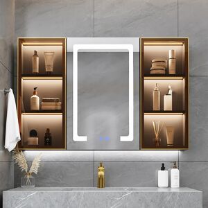 Homary 40" Wooden Framed Medicine Cabinet LED Mirror with doors Wall-mounted