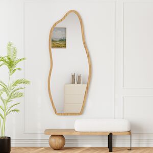 Homary Freestanding Mirror with Wooden Frame in Dark Brown, Organic Shape, 160 cm High, Modern Style ???????? British English