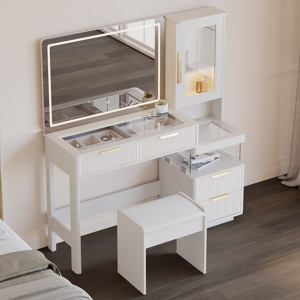 Homary 50" Fluted Makeup Vanity Set with Charger & LED Mirror Homary 50" Fluted Makeup Vanity Set with Charger & LED Mirror