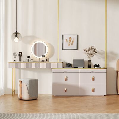 Homary Extendable Makeup Vanity Set with Jewelry Storage Retractable Champagne Dresser with Mirror and Stool Homary Extendable Makeup Vanity Set with Jewelry Storage Retractable Champagne Dresser with Mirror and Stool