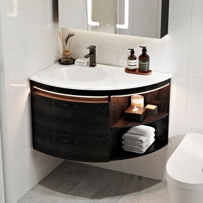 Homary 36" Corner Bathroom Vanity with Storage & LED Sensor Light Homary 36" Corner Bathroom Vanity with Storage & LED Sensor Light