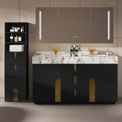 Homary Artis 59" Bathroom Storage Cabinet & 60" Double Vanity Set with Sintered Stone Top Homary Artis 59" Bathroom Storage Cabinet & 60" Double Vanity Set with Sintered Stone Top