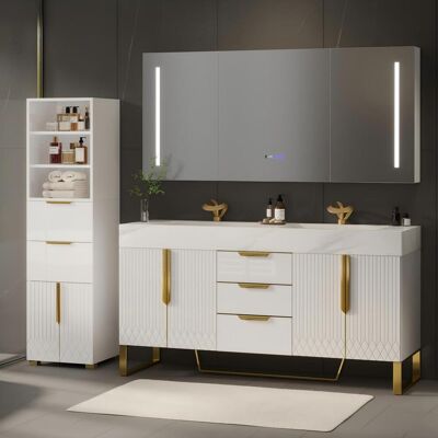 Homary Aro 59" Double Bathroom Vanity & 59" Bathroom Storage Cabinet Set Homary Aro 59" Double Bathroom Vanity & 59" Bathroom Storage Cabinet Set