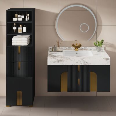 Homary Artis 59“ Tall Bathroom Storage Cabinet & 36" Wall-Mounted Single Vanity Set Homary Artis 59“ Tall Bathroom Storage Cabinet & 36" Wall-Mounted Single Vanity Set