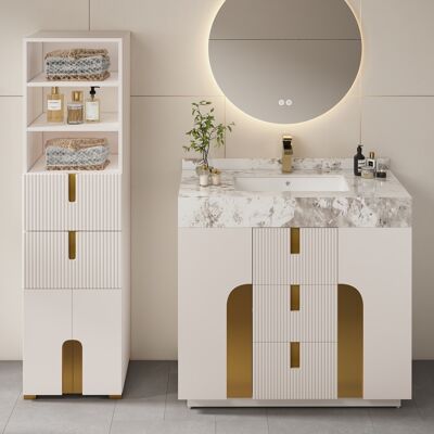 Homary Artis 59" Tall Bathroom Storage Cabinet & 36" Single Vanity Set Homary Artis 59" Tall Bathroom Storage Cabinet & 36" Single Vanity Set