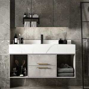 Homary 40" Gray Floating Bathroom Vanity with Sintered Stone Top Wall Mounted Cabinet