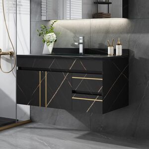 Homary 35" Floating Bathroom Vanity Faux Marble with Single Ceramic Sink Black