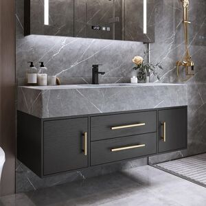 Homary 39.4" Floating Bathroom Vanity Wall Mounted Cultured Marble Top Bathroom Cabinet Black with Sink