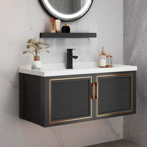 Homary 36" Black Floating Bathroom Vanity Set Drop-In Ceramic Sink with Cabinet