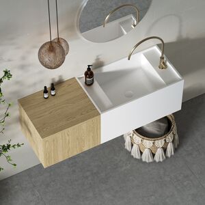 Homary 40" Floating Bathroom Vanity Wall-mounted Single Sink with Cabinet in Light Wood & White