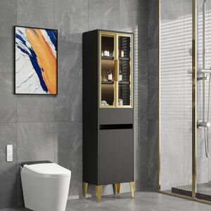 Homary Freestanding Bathroom Storage Cabinet with LED Lighted in Black & Gold