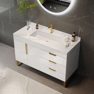 Homary 35" Bathroom Vanity Freestanding Cultured Marble Top with Single Sink & Drawers White