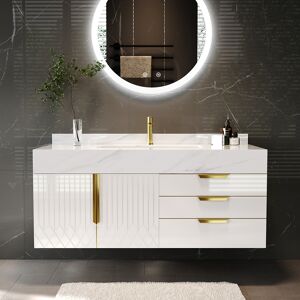 Homary 35.4" Bathroom Vanity Wall Mounted Cultured Marble Top with Single Sink & Drawers White