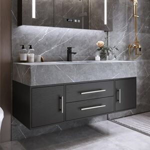 Homary Modern 39" Floating Black Bathroom Vanity with Stone Top Wall Mounted Bathroom Cabinet
