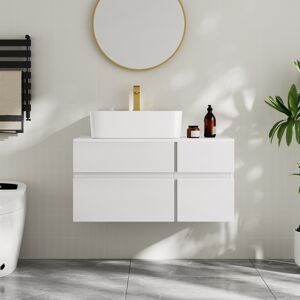 Homary 31.5" Floating Bathroom Vanity Cultured Marble Top with Ceramic Vessel Sink White