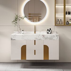 Homary 36" Bathroom Vanity Cultured Marble Wall Mounted with Ceramic Single Sink Modern Style Beige