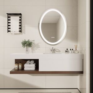 Homary 59" Floating Bathroom Vanity Set Wall-Mounted with Single Sink in White & Walnut Modern