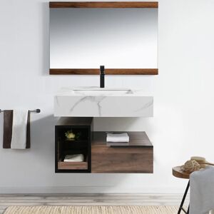 Homary 32" Wall-Mounted Bathroom Vanity Faux Marble Top with 2 Shelves & 1 Drawer