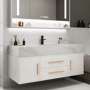 Homary 39.4" Floating Bathroom Vanity Wall Mounted Cultured Marble White Bathroom Cabinet with Single Sink for Bathroom
