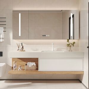 Homary 59" Floating Bathroom Vanity Set Wall-Mounted with Single Sink in White & Natural Modern