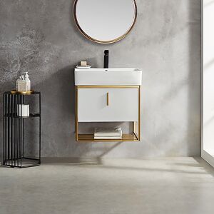 Homary 23.6" Floating Bathroom Vanity with Single Ceramic Sink & Drawer Modern White