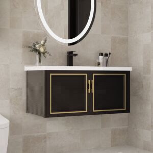 Homary 27.9" Floating Bathroom Vanity Set Wall Mounted Black with Ceramic Sink & Cabinet