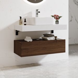 Homary 40" Floating Bathroom Vanity Set with Single Sink White and Walnut Modern Style
