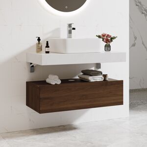 Homary 35" Floating Bathroom Vanity Set with Single Sink White and Walnut Modern Style