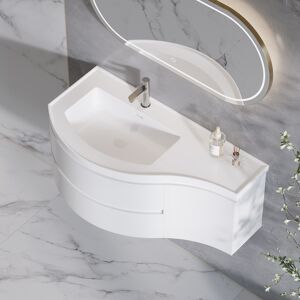 Homary 35.4" Floating Curved Bathroom Vanity Wall Mounted Half-Circle White Bathroom Cabinet with Sink