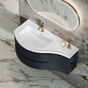 Homary 35.4" Floating Curved Bathroom Vanity Wall Mounted Half-Circle Black Bathroom Cabinet with Sink