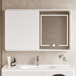 Homary 47.2" LED Medicine Cabinet Wall-mounted Bathroom Mirror Matte White