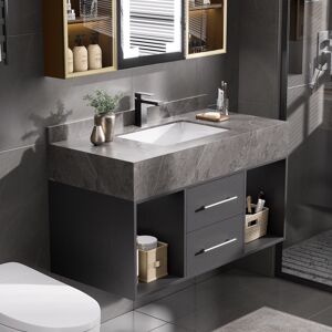 Homary 39.4" Floating Bathroom Vanity Black with Cultured Marble Vessel Sink with 2 Drawers