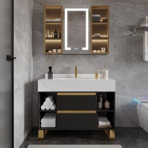 Homary Black & White Freestanding Bathroom Vanity Set with Ceramicbasin   2 Solid Wood Drawers