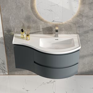 Homary 35.4" Floating Curved Bathroom Vanity Wall Mounted Half-Circle Bathroom Cabinet with Sink