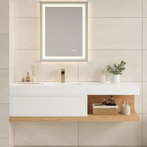 Homary 59" Floating Bathroom Vanity Set Wall-Mounted with Single Sink in White & Natural Modern