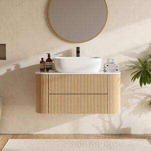 Homary 36" Floating Bathroom Vanity with Vessel Sink, Farmhouse Style, Fluted Design