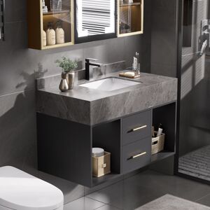 Homary 35" Floating Bathroom Vanity with Cultured Marble Vessel Sink with 2 Drawers Black & Gray
