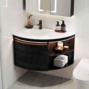 Homary 36" Corner Bathroom Vanity with Storage & LED Sensor Light