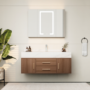 Homary Floating Bathroom Vanity Set with LED Medicine Cabinet – Sintered Stone Countertop